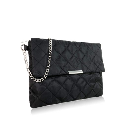 Quilted Nylon Shoulder Bag With Chain Strap