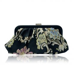 Floral Embroidered Black Clutch