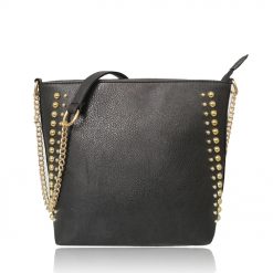 Round Metal Detail Shoulder Bag with Metal Chain