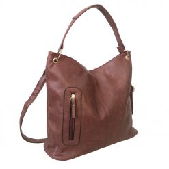 Side Zip Slouch Shopper Tote Bag Red Brown