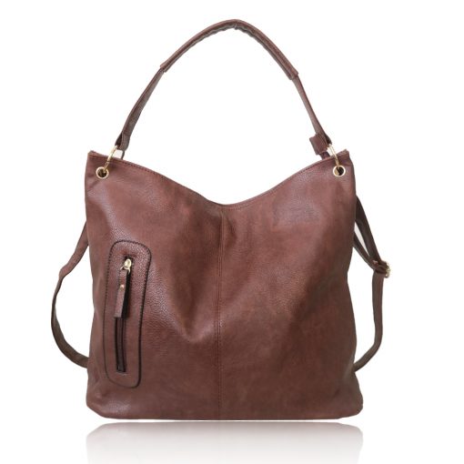 Side Zip Slouch Shopper Tote Bag Red Brown