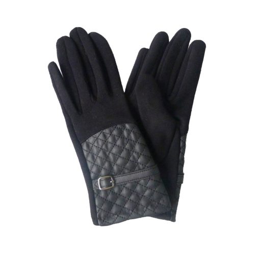 Quilted Panel Buckle Strap Gloves