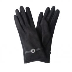 Suede Flower Buckle Gloves