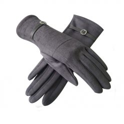 Suede Flower Buckle Gloves