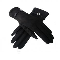 Suede Flower Buckle Gloves