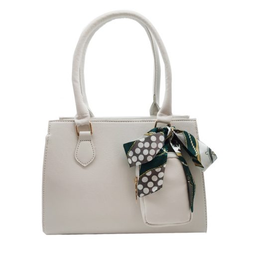 Faux Leather Shoulder Bag With A Scarf – White