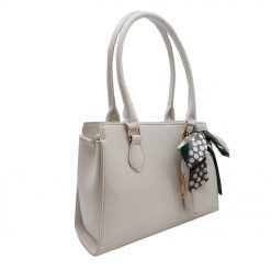 Faux Leather Shoulder Bag With A Scarf – White