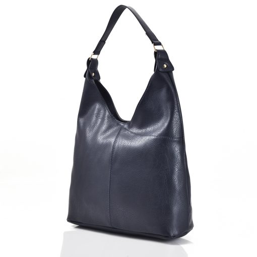 Side Zip Slouch Shopper Tote Bag Navy Blue