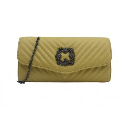 Quilted Evening Clutch Bag With Emblem – Black