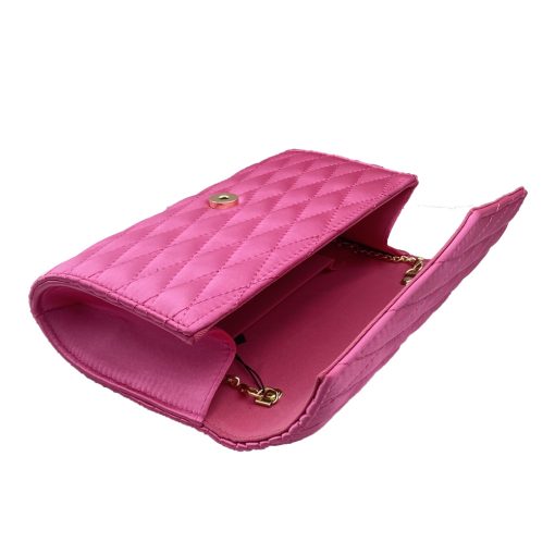 Rose Satin Quilted Evening Clutch Bag – Hot Pink