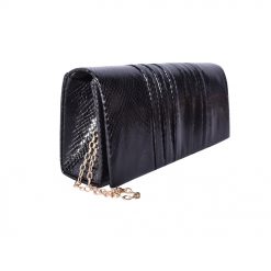 Shimmering Snake Print Clutch Bag – Black