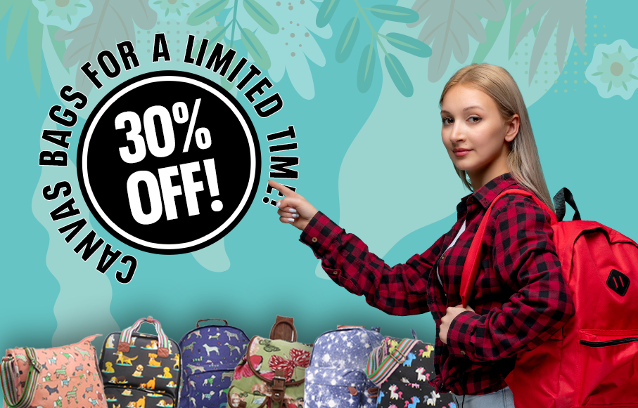 30% off wholesale canvas bags, backpacks and rucksacks
