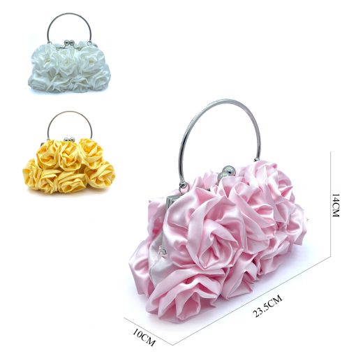 Satin Elegent Rose design handle Clutch Bag