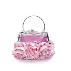 Satin Elegent Rose design handle Clutch Bag